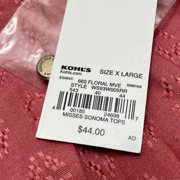 Sonoma Women's Blouse XL Long Sleeve V-Neck Pheasant Style Mauve Ruffle Cuff NWT - Picture 9 of 12